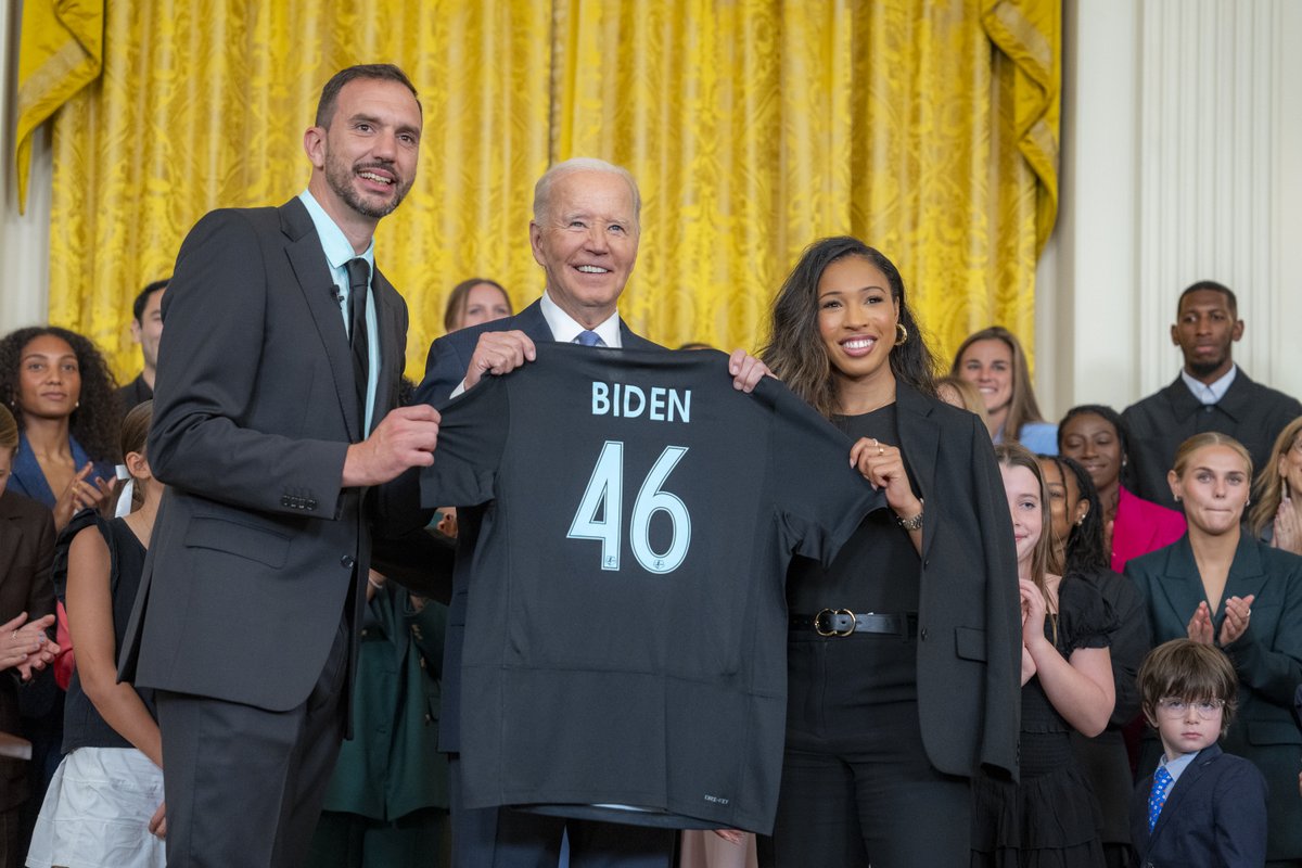 POTUS46Archive's tweet photo. For the first time in National Women’s Soccer League history, it's my pleasure to welcome to the White House the 2023 champions Gotham FC! https://t.co/lgLS4cbi5M
