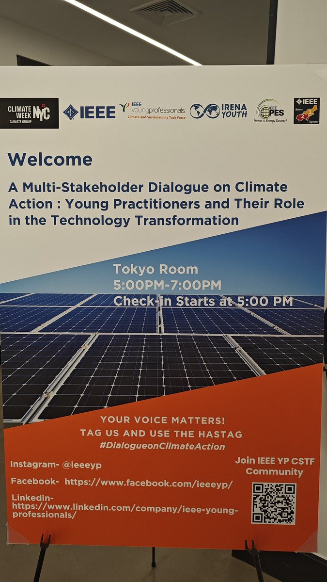 Kicking off my #ClimateWeekNYC with an <a href="/IEEEorg/">IEEE</a>/<a href="/IEEEYP/">Young Professionals</a> event. <a href="/SRahmanVT/">Saifur Rahman</a> good friend &amp; collaborator spearheaded the relevant initiative &amp; the YPs made it flourish! #energy #climatechange