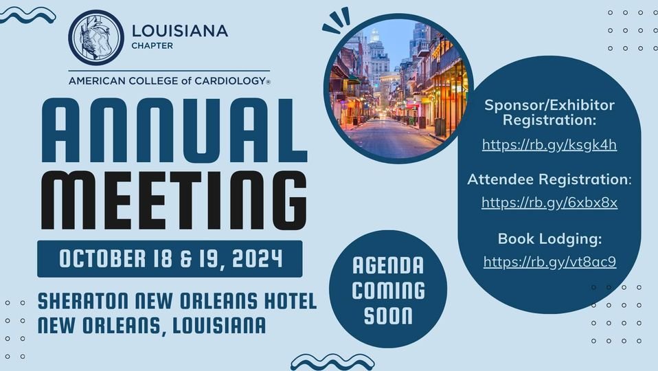 There is still time to register for the LA-ACC Annual meeting on October 18 &amp; 19 at the Sheraton New Orleans Hotel! We hope to see you there!
Sponsor/Exhibitor Registration: rb.gy/ksgk4h
Attendee Registration: rb.gy/6xbx8x