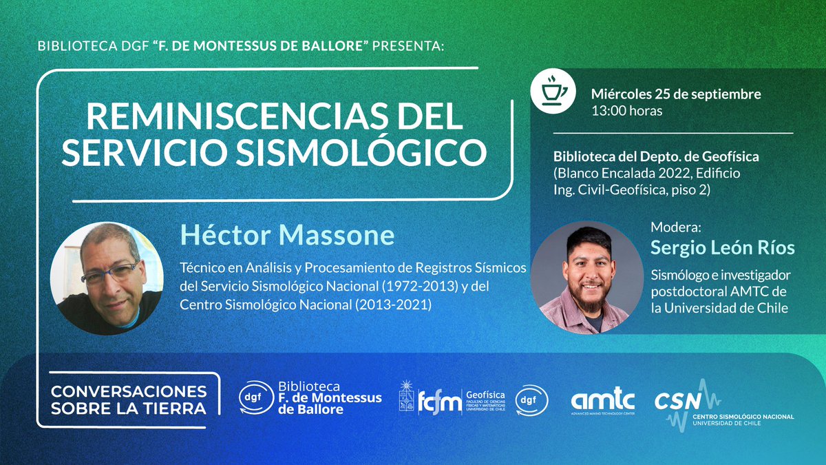 Este miércoles 25 de septiembre, en un nuevo capítulo de Conversaciones sobre la Tierra de Biblioteca Montessus de Ballore del <a href="/Dgf_uchile/">Geofísica UChile</a>, te invitamos a conocer cómo ha evolucionado el monitoreo sísmico con un experto en el tema: Héctor Tito Massone👉🏽uchile.cl/ig220529