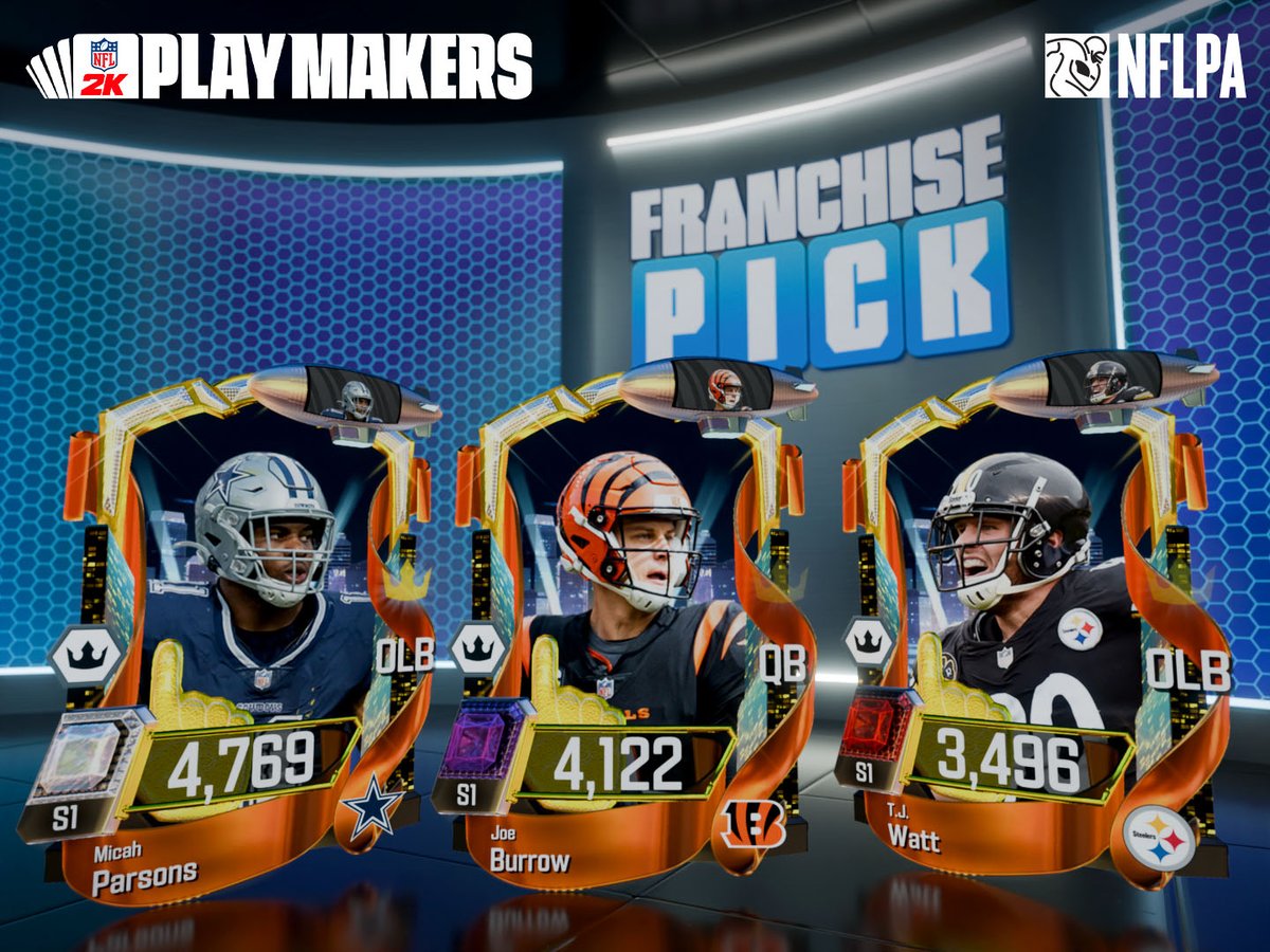 NFL2KPlaymakers's tweet photo. Work your way through while avoiding those penalty cards in Franchise Pick to earn #MicahParsons, #JoeBurrow and #TJWatt as the top rewards!

#PickYourPath https://t.co/jyMdu4QN8t