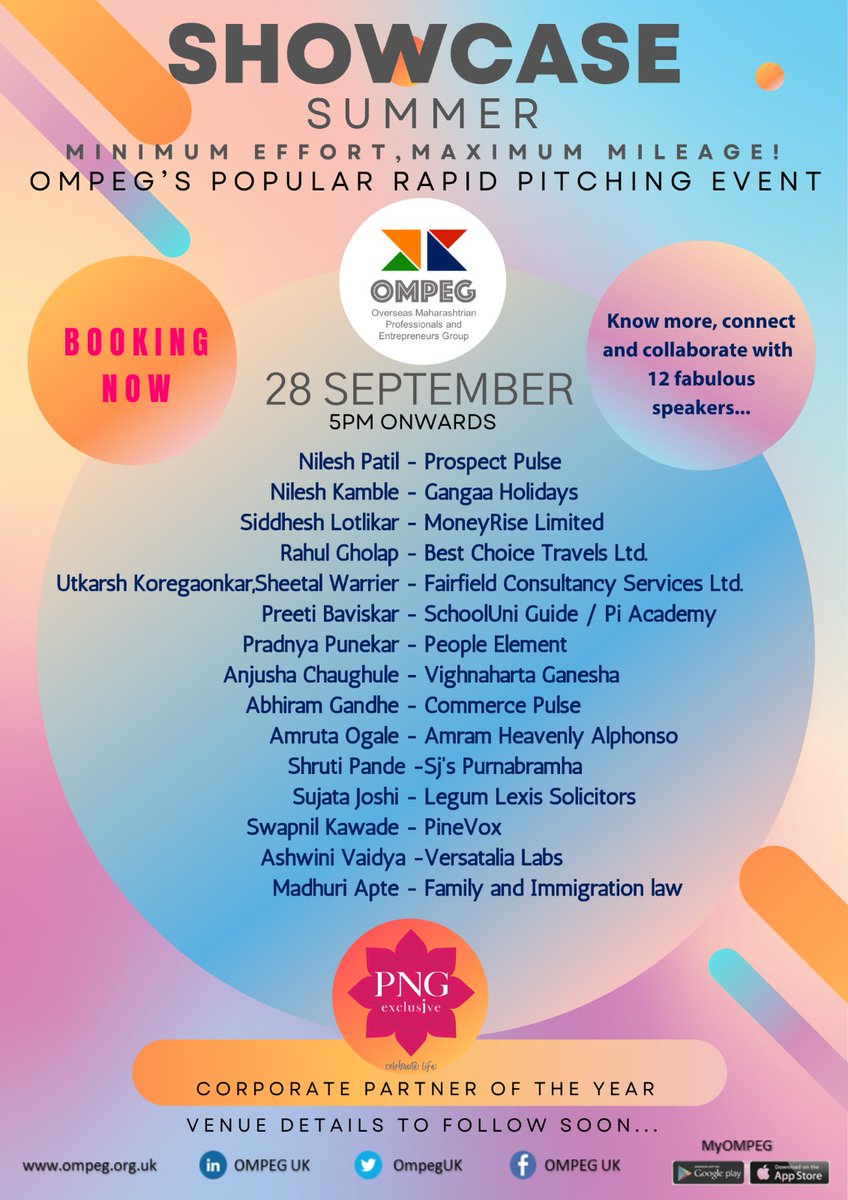 #OMPEG Rocks #Summer Showcase # Speaker list #Pitch your products/services' #entrepreneurs