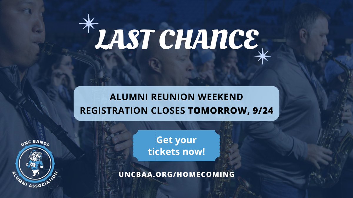 🔔FINAL REMINDER: Registration for UNCBAA Alumni Reunion Weekend 2024 closes tomorrow, September 24! Don’t miss out—grab your tickets now! 

🔗 bit.ly/47prhDy