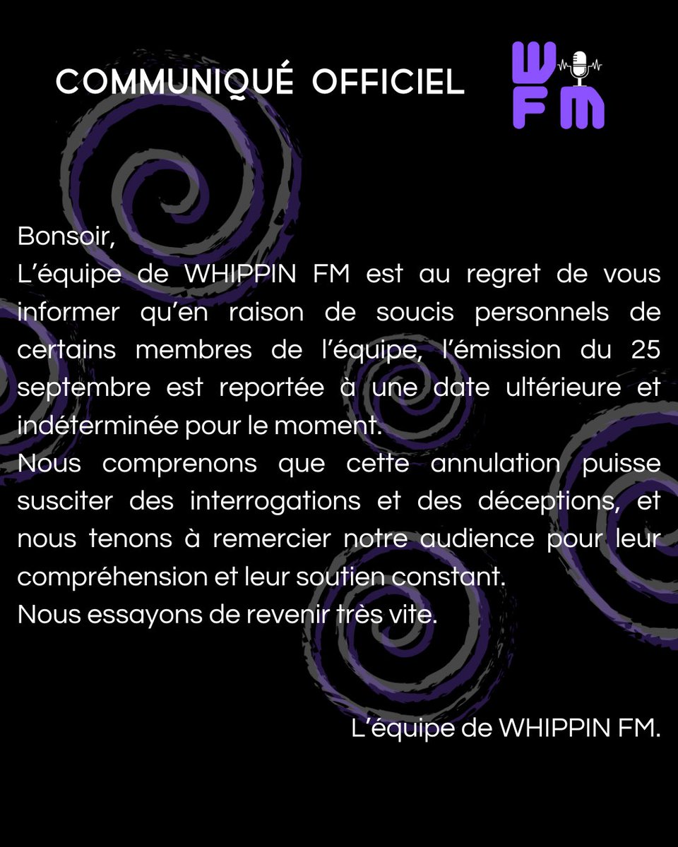 whippinfm's tweet photo. COMMUNIQUÉ OFFICIEL. https://t.co/uLpDRLovRk
