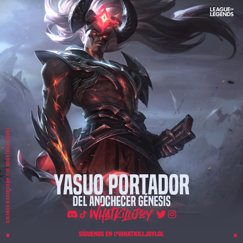 WhatKilljoyLOL's tweet photo. Splash Art del próximo aspecto de Yasuo, Yasuo Portador del Anochecer Génesis, Será una Variante Mítica (x30) Capsulas de Yasuo Portador del Anochecer  | WhatKilljoy ✦ League Of Legends

#LeagueOfLegends https://t.co/jN4meYn83a