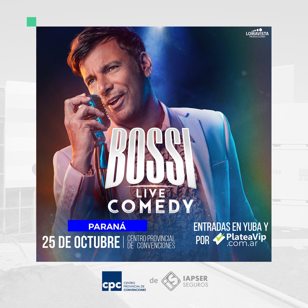 Nos estamos preparando para recibir a uno de los grandes talentos del humor argentino: Martín Bossi. El reconocido artista presentará su espectáculo Bossi Live Comedy en nuestros espacios, una propuesta llena de risas y personajes inolvidables.
📅 Viernes 25 de octubre, 21:00 hs
