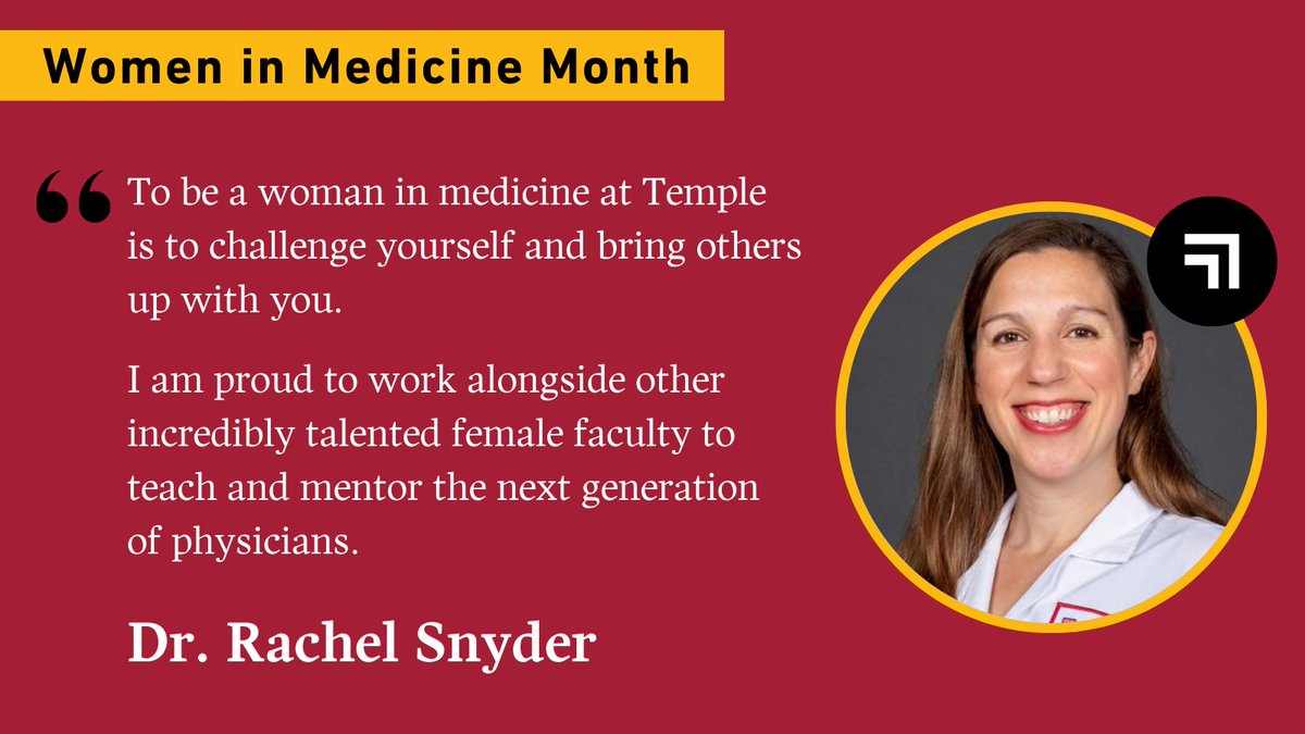 Lewis Katz School of Medicine (@katztemplemed) on Twitter photo In honor of #WomenInMedicineMonth, we’re highlighting some of the outstanding women faculty at #TempleMed. Today, we shine the spotlight on <a href="/rachelvsnyder/">Rachel Snyder</a>, Assistant Professor of Clinical Medicine and Associate Program Director of Internal Medicine Residency. In honor of #WomenInMedicineMonth, we’re highlighting some of the outstanding women faculty at #TempleMed. Today, we shine the spotlight on <a href="/rachelvsnyder/">Rachel Snyder</a>, Assistant Professor of Clinical Medicine and Associate Program Director of Internal Medicine Residency.
