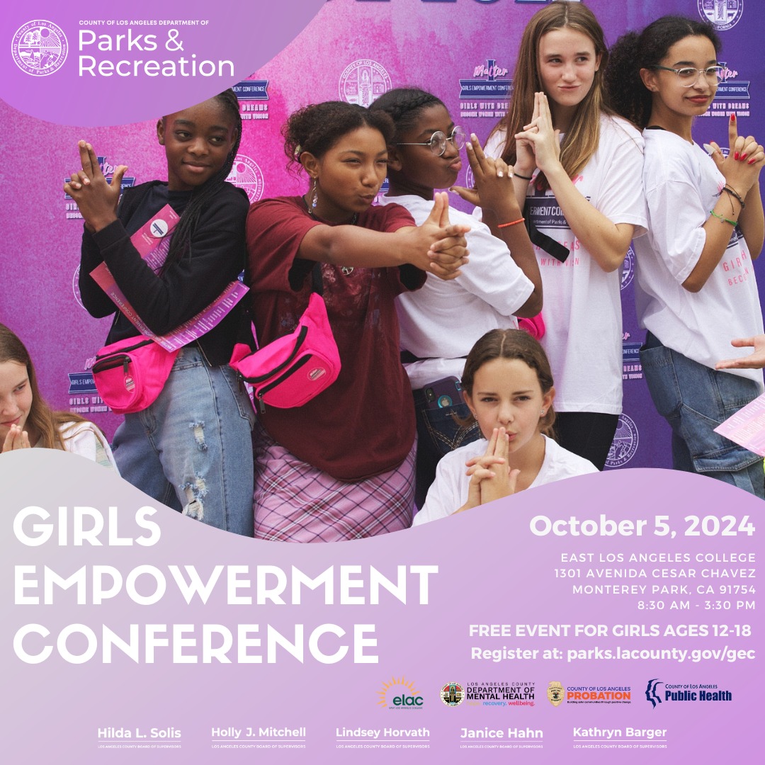LA County Parks is celebrating 10 years of empowering girls at the free I Matter Girls Empowerment Conference on Saturday,Oct 5, 2024, at East Los Angeles College! 🌟
.
 Visit parks.lacounty.gov/gec for details!