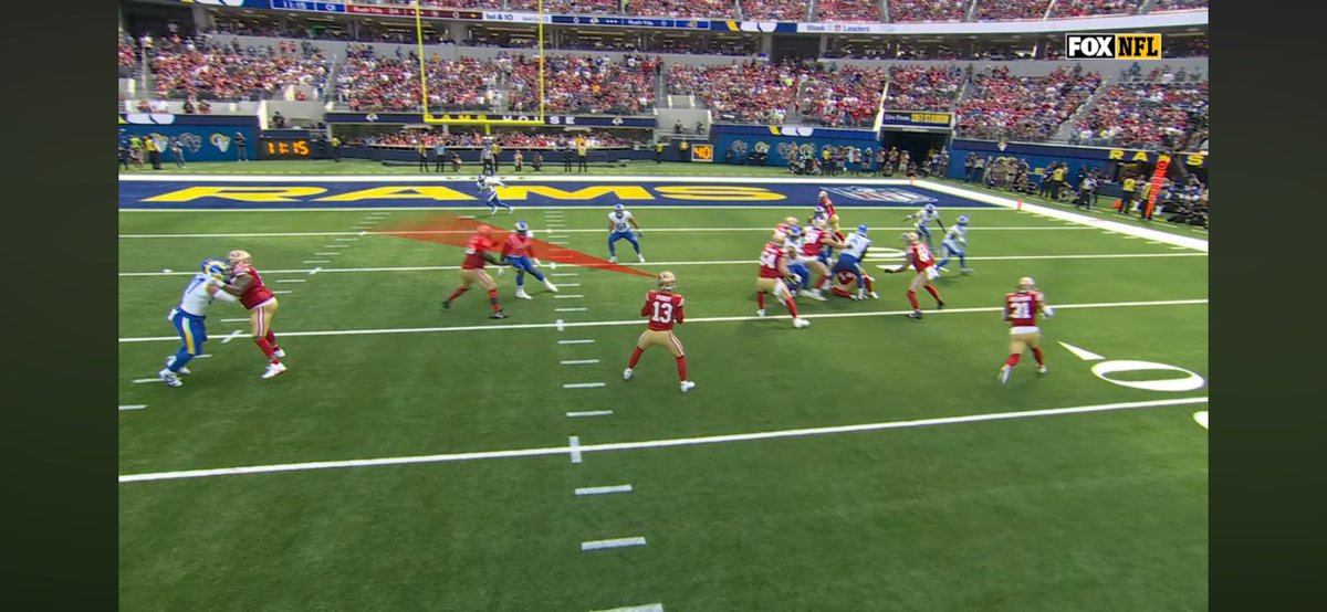 CoachJAM3's tweet photo. For all the couch GMs and critics out there that want to criticize. If you don’t think he’s worth the price he was given. Take a look at the photos & ask The Rams DC, That Safety, & Jauan Jennings if they think he’s worth it. And y’all still won’t understand. 🤷🏾‍♂️ Austin Collie & Reggie Wayne can give you a hint.