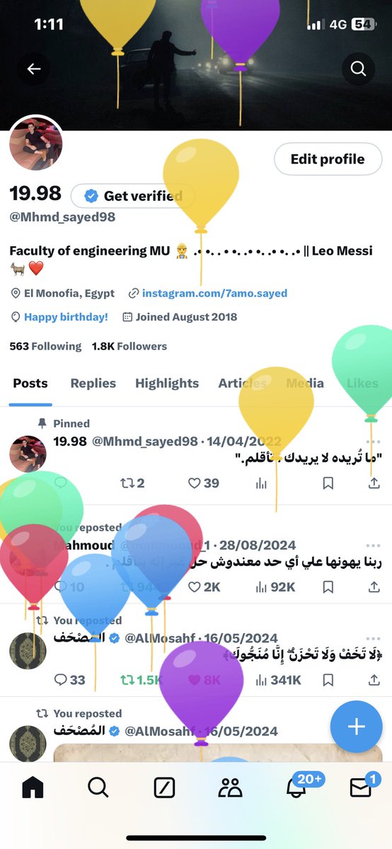 Mhmd_sayed98's tweet photo. 𝓘𝓽’𝓼 𝓶𝔂 𝓫𝓲𝓻𝓽𝓱𝓭𝓪𝔂 🍂🤎🎊 https://t.co/R69I3wc6RX