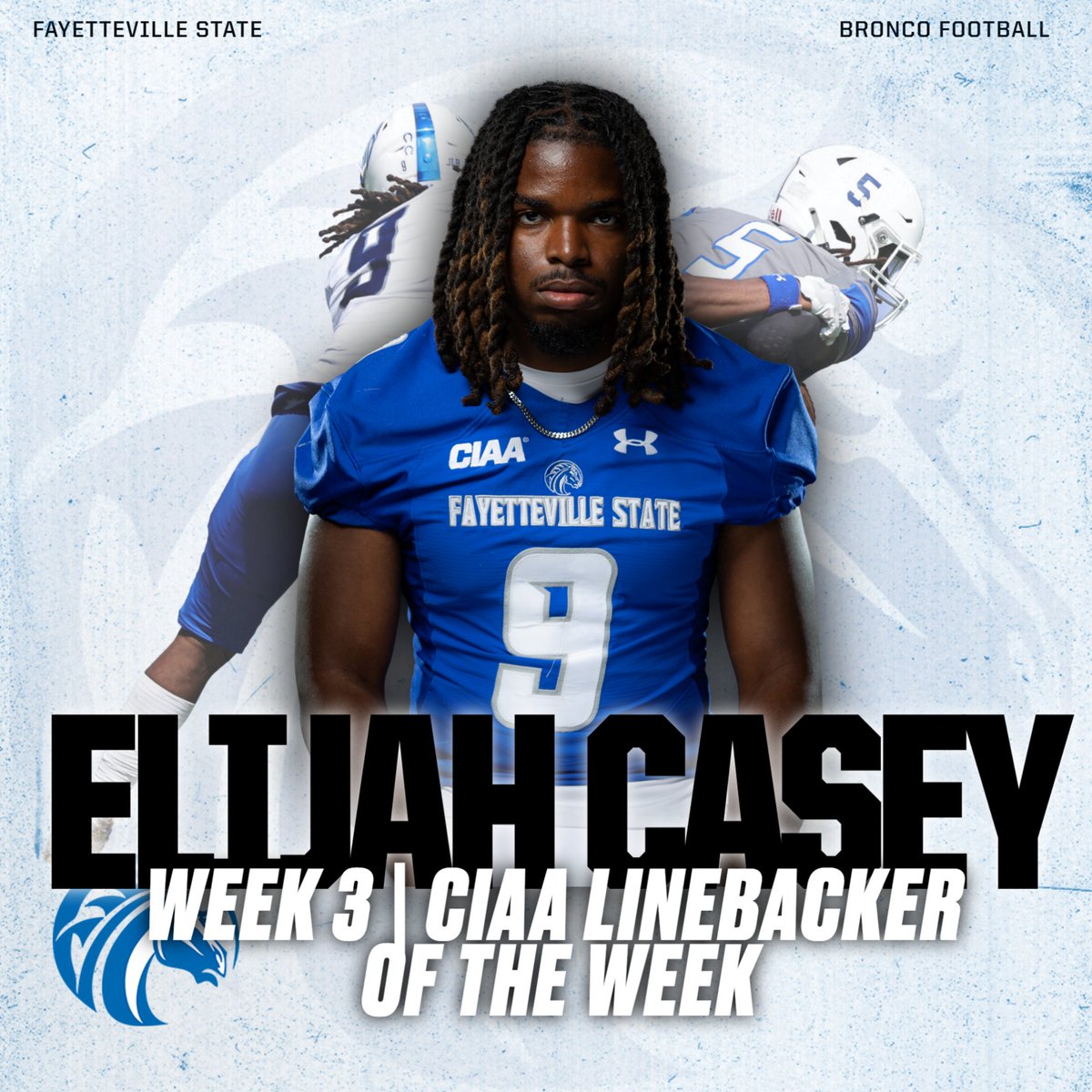 Elijah Casey 🤝 CIAA Linebacker of the Week 🐴🏈 

#broncopride #fsubroncos #ciaafootball #fayettevillestateuniversity #fayettevillenc #hbcufootball