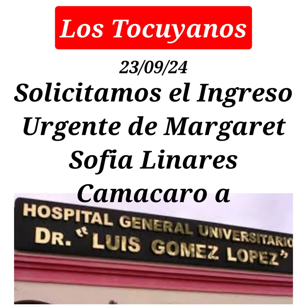 La hija de Walter Linares y María Camacaro tiene por nombre  Margaret Sofía,es tocuyana,y tiene un delicado problema de salud que amerita la hospitalización y atención especializada urgente en el área de cardiología: en el estado Lara le negaron el ingreso a los centros de salud.