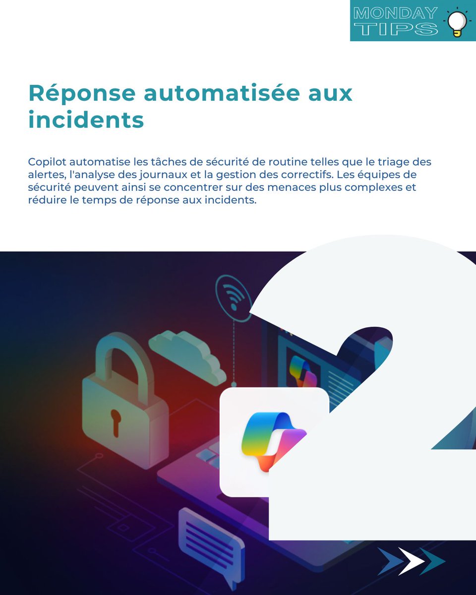 transnumerik's tweet photo. 💡Monday Tips💡
🤖 L'intelligence artificielle change le visage de la sécurité 🔐
Découvrez 3 avantages clés de Microsoft Copilot for Security.
🔒Sécurisez votre entreprise dès aujourd’hui!
#Sécurité #IA #Microsoft #MicrosoftIA #Solution #TransNumerik #Ghana #Sénégal #CIV https://t.co/uRDlMtMSmc