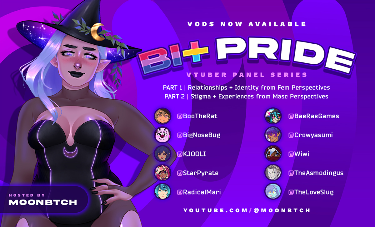 MOONBTCH's tweet photo. This #BisexualVisibilityDay, I’m happy to announce the BI+ PRIDE Vtuber Panels VODs are now available!

Two streams, ten amazing #bisexual and #pansexual creators coming together to talk identity, stigma, relationships, representation, and the importance of community 🔗⬇️ https://t.co/blKxD5b4FN
