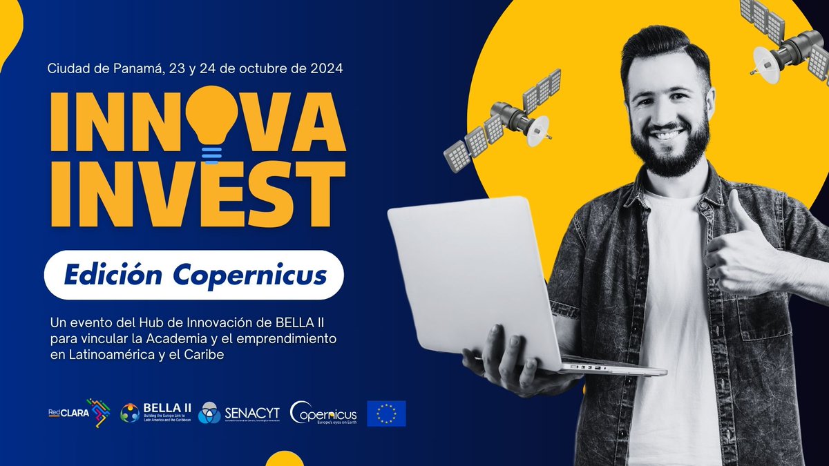 BELLA_Programme's tweet photo. ¡#InnovaInvest edición Copernicus!
Investigadores, estudiantes y emprendedores presentarán las notas conceptuales y productos desarrollados en las actividades de innovación de @RedCLARA y #BELLAII a un panel de inversionistas.
👉 https://t.co/2lHGcIsNaW
@senacyt @CopernicusEU https://t.co/0wGuFWcNtw