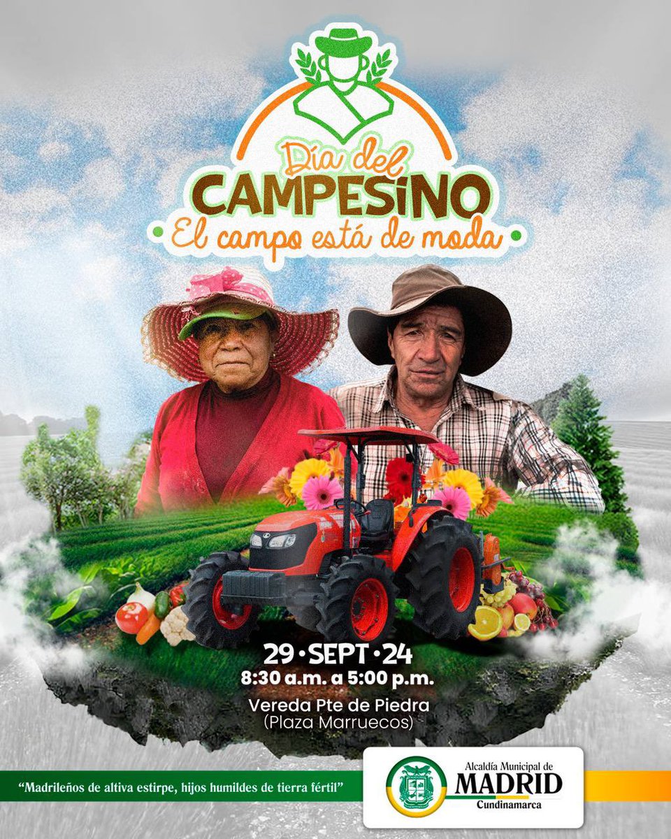 #Invitación|| GRAN CELEBRACIÓN DÍA DEL CAMPESINO 👨🏼‍🌾👩🏽‍🌾

Te esperamos este próximo domingo 29 de septiembre en la vereda Puente de Piedra (Plaza Marruecos) a partir de las 8:30 a.m.  

Tendremos grandes sorpresas para todas las familias. 

¡El campo está de moda!

Te esperamos ❤️