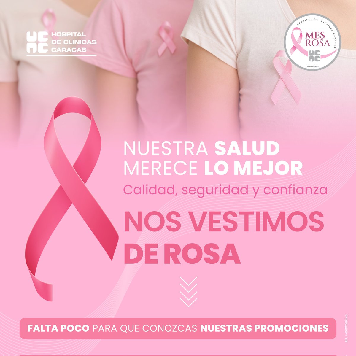 ¡Excelentes noticias! 

Te invitamos a estar atenta a las próximas publicaciones de cara al Mes Rosa HCC y conozcas nuestras promociones.

En HCC pensamos en ti y nos vestimos de rosa.

¡No te lo pierdas!

Calidad, seguridad y confianza.

¡Somos tu aliado seguro en salud!