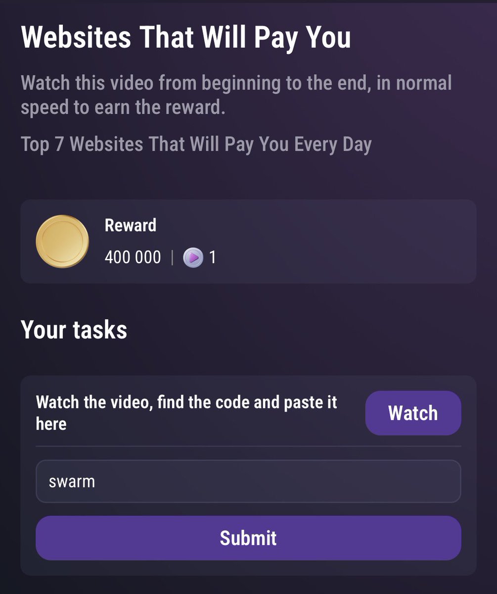 taothao_bnb's tweet photo. 🤖 #Tapswap Code Video Task 23.09.2024 🗓️
▶️ - Websites That Will Pay You
✅ - swarm
▶️ - Lazy Ways to Make Money
✅ - capitulation
👉 Follow me for more Daily Combo Updates
#Tapswapcode #AirdropCrypto #dailycombo #MiniGameFi #Dogs #Cats #Vertus #XEmpire https://t.co/9LT42GgvLY