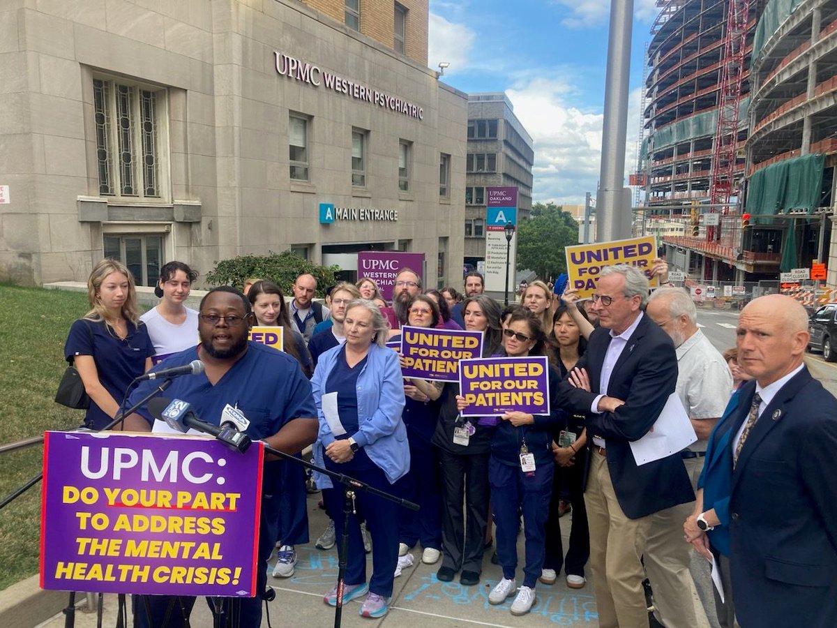PghUNITED's tweet photo. We #SupportWesternPsychNurses calling on @UPMC to do their part to address short staffing, severe burnout, and the mental health crisis in PGH 🏥✊🏾  @RepDanFrankel @PGHDistrict8 @RepDanMiller https://t.co/n3WhB7KTAy