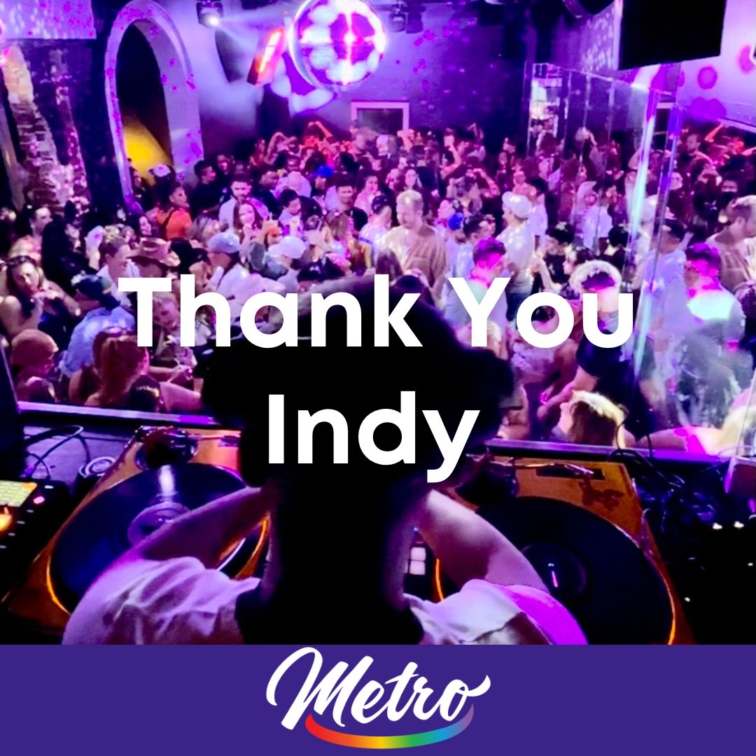 metroindy's tweet photo. What another fun filled weekend. Thank You Indy for your continued support. Exciting new things still to come and we couldn’t do it without you. Also, shout out to our Amazing Staff and DJs for creating a safe and fun environment for all. https://t.co/0cbVnJb1Ri
