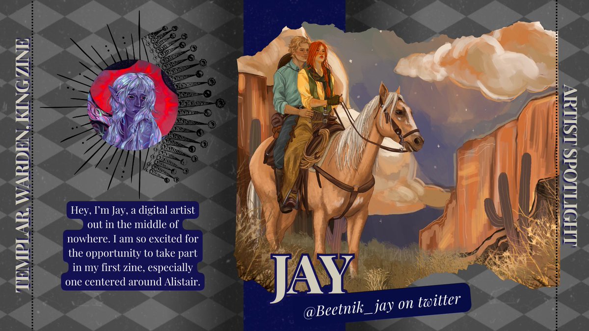 spotlight 💙 jay
role ⚔️ artist

another addition to the zine, meet <a href="/beetnik_jay/">Beetnik_Jay🇵🇸JayceismyGOAT</a>! another alistair lover and talented artist, jay will be joining us with her beautiful work ✨

#TWKZspotlights
