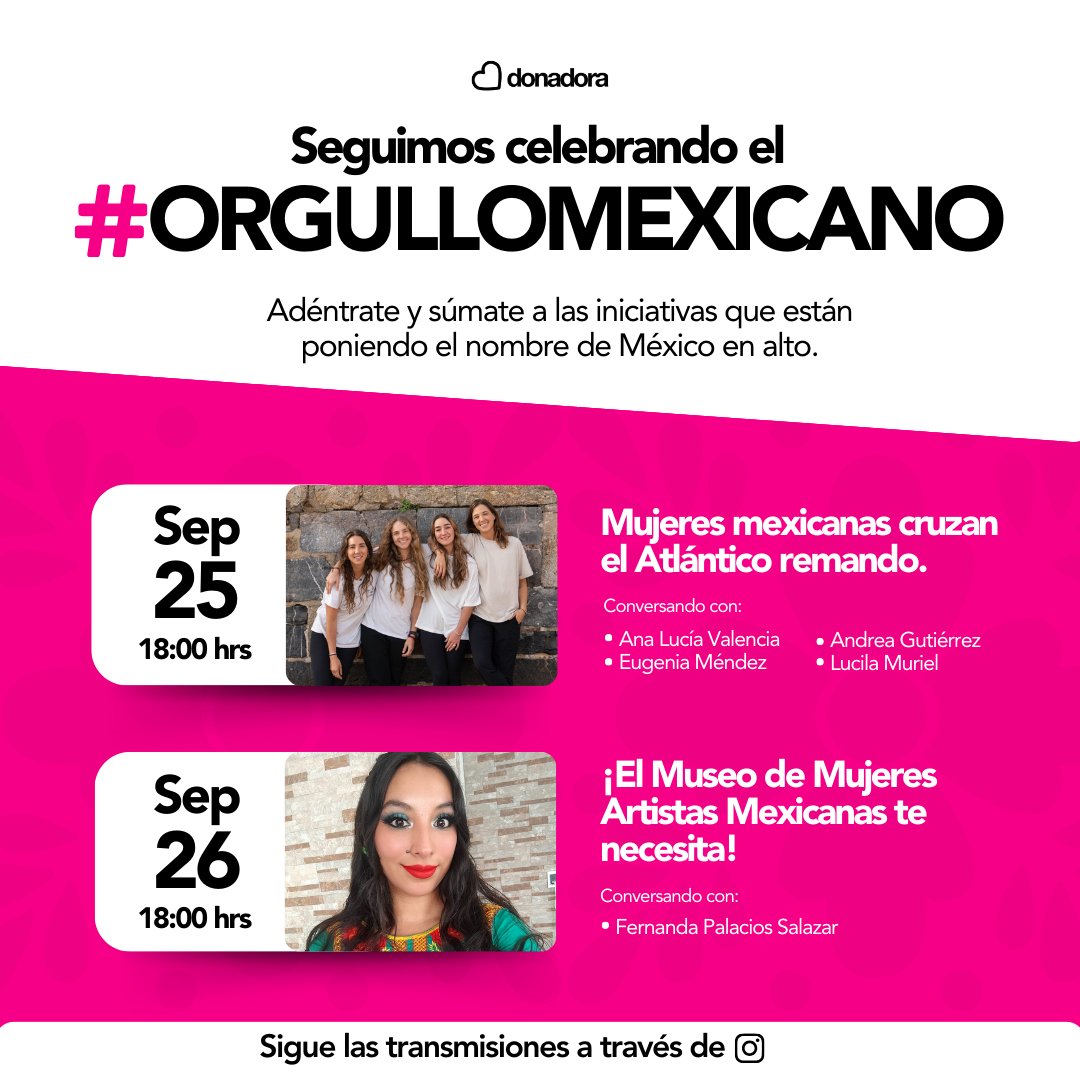 Durante el mes de septiembre, celebramos a los y las  mexicanas que están poniendo en nombre de nuestro país en alto con grandes proyectos. 🇲🇽

Esta semana estaremos conversando con dos de ellos para conocer más e inspirarnos.🌟

¡No te lo pierdas! 🗓️
