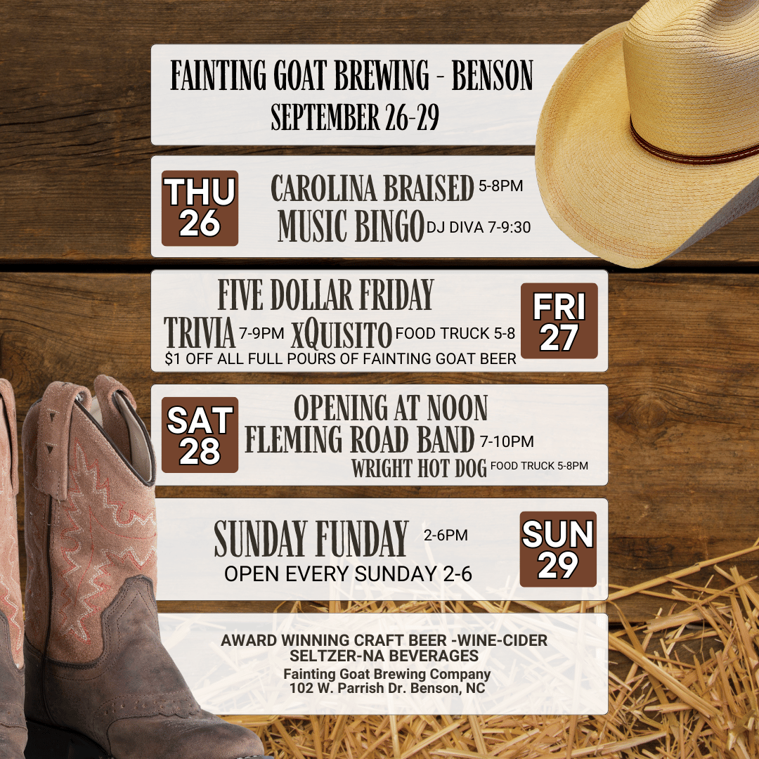 faintinggoatNC's tweet photo. It's Mule Days Week in @VisitBensonNC Grab yer' boots and your beer money! #muledays #muledaysparade #townofbensonnc #livemusic #faintinggoatbeer #townofbensonnc #elevatebenson https://t.co/Ox5le1DYvs