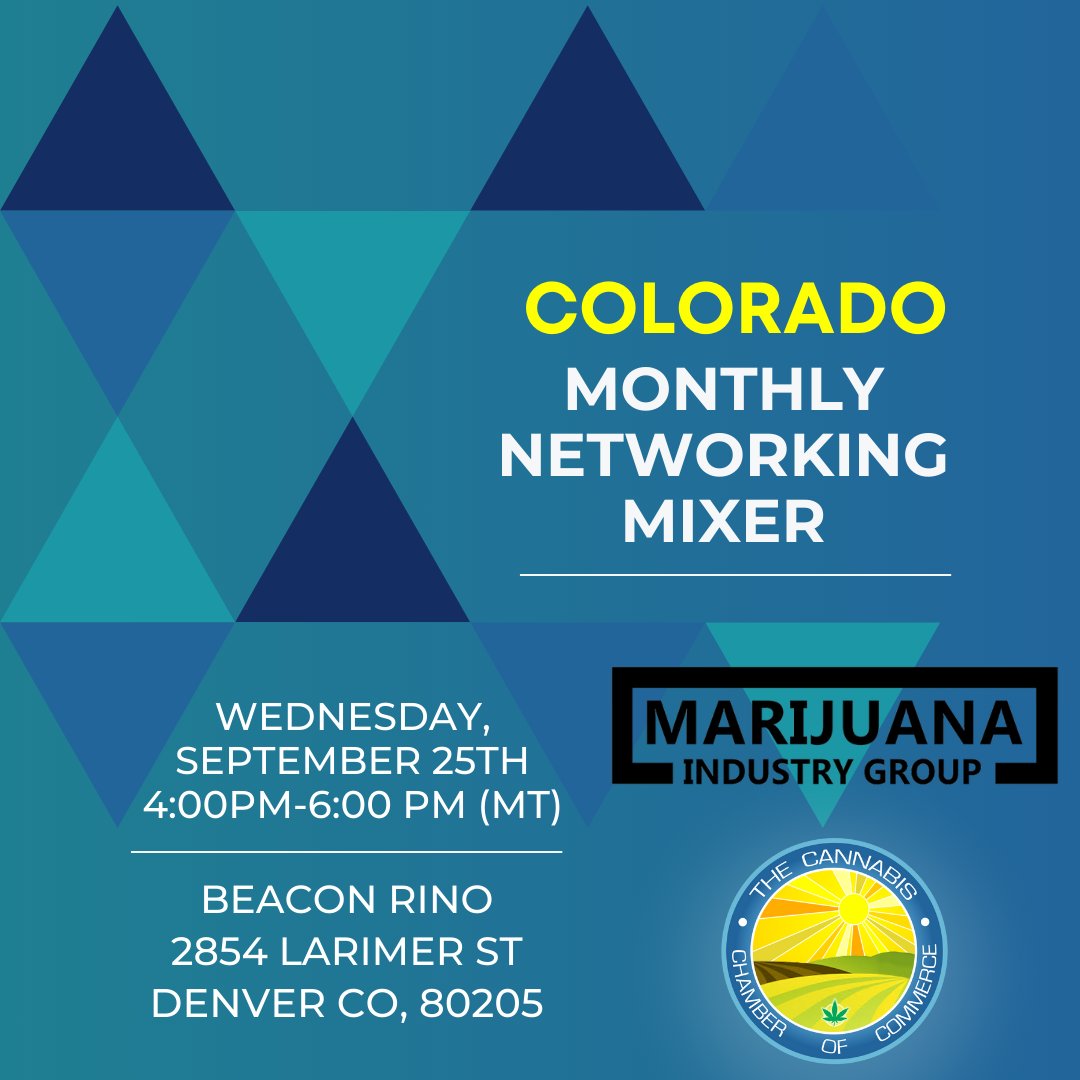 COLORADO!

Please join us at our upcoming networking mixer on Wednesday, September 25th at Beacon RiNo! 

FREE RSVP
eventhi.io/events/colorad…

#networking #cannabis #denver #CO #milehigh