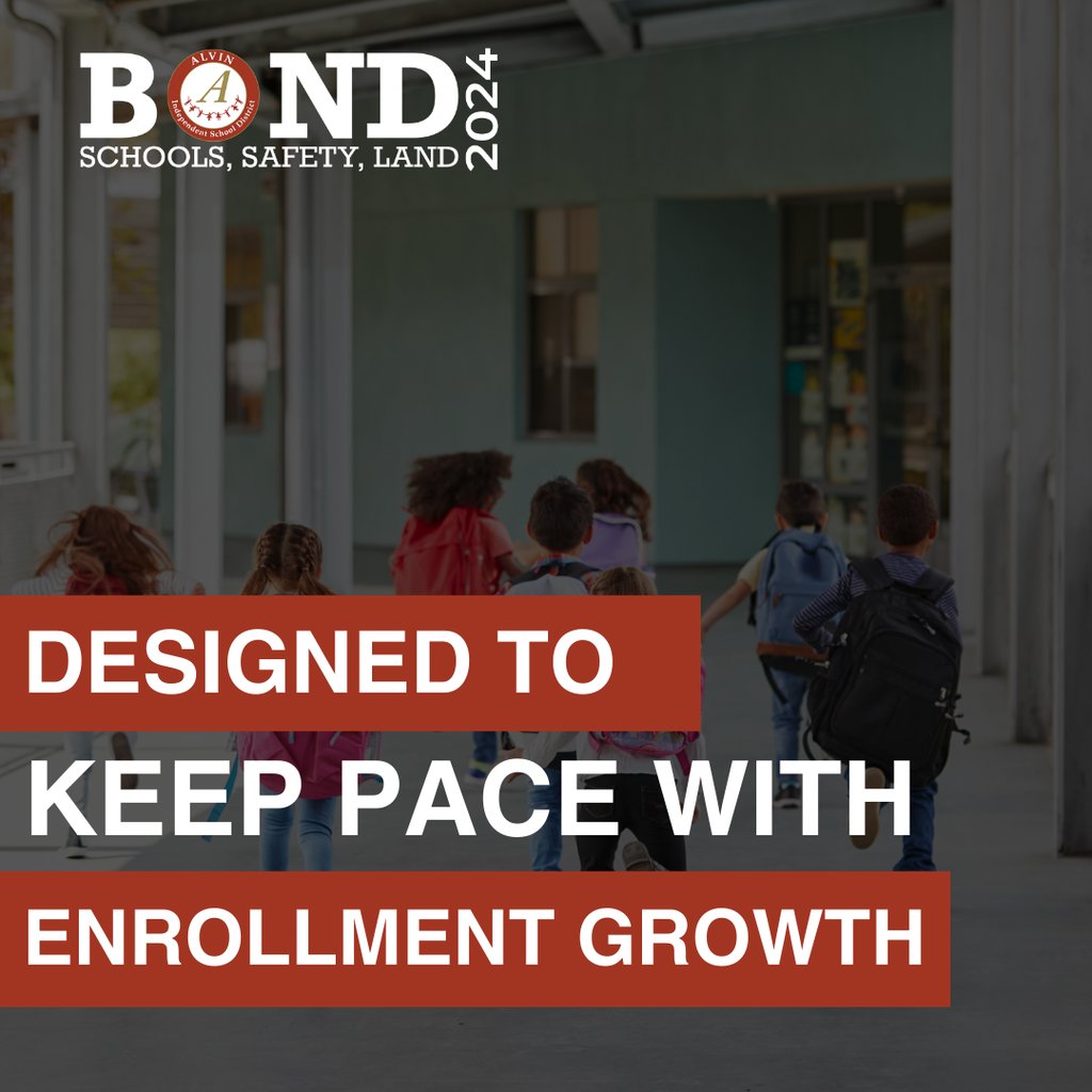 Did you know Alvin ISD increased enrollment by 15.7% since 2018? As one of the fastest-growing school districts in Texas, Alvin ISD issues bonds to build new schools and meet growth demands. Learn more about the 2024 bond proposal: alvinisd.net/bond2024