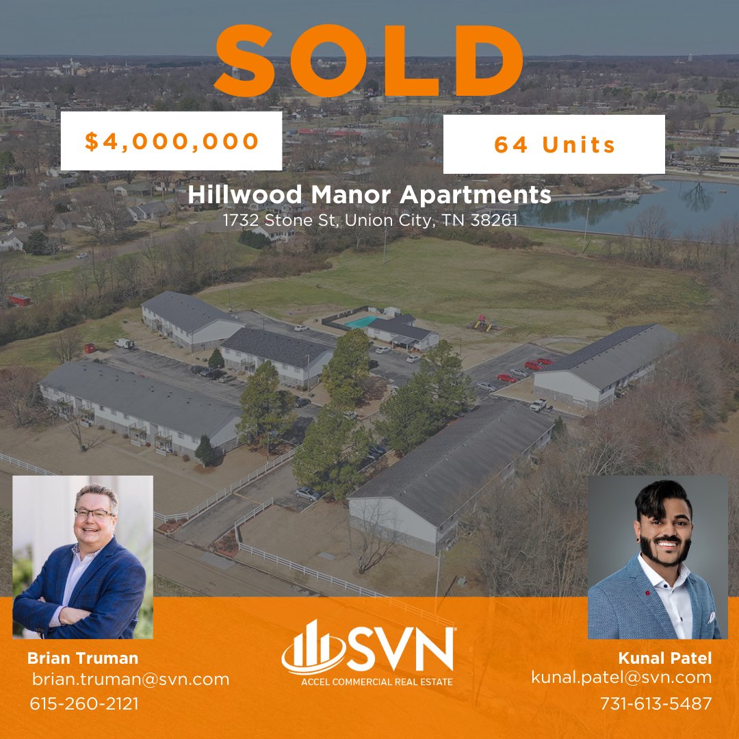 AccelCRE's tweet photo. SOLD! 
After 2 years of hard work and dedication, our Multifamily Team is proud to have closed this 64-unit apartment complex in Union City, TN! Persistence, creativity, and commitment to excellence got this deal through countless obstacles. On to the next one! https://t.co/UN624HswD6