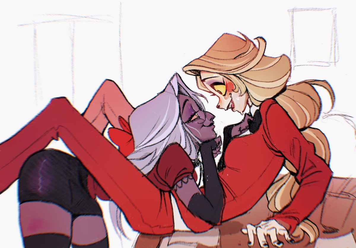 Ballz4lyfe11's tweet image. Quick sketch because chaggie is on the mind #chaggie #charliemorningstar #vaggie #HazbinHotel
