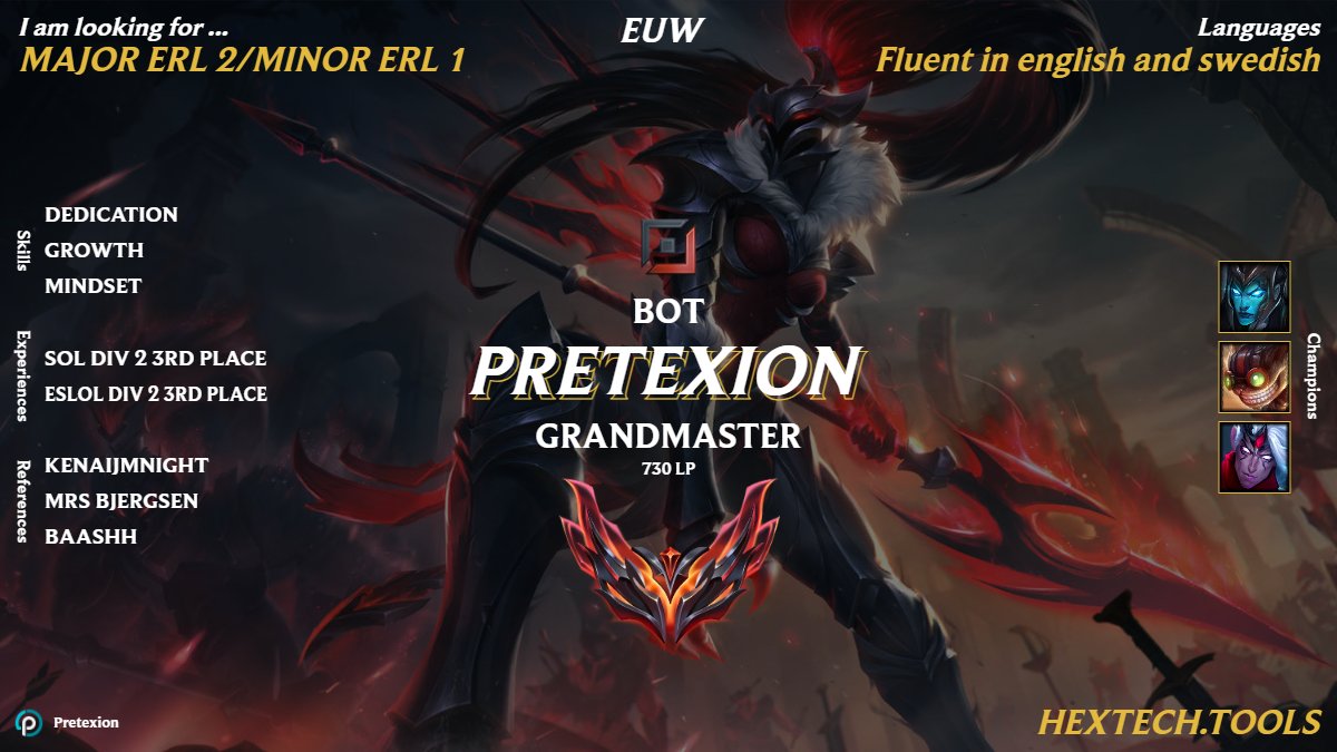 pretexion's tweet image. Hi! After a succesful split in ESLOL Div 2 im now LFT!

More info about myself is in the images below, thank you for your time. 🙂
