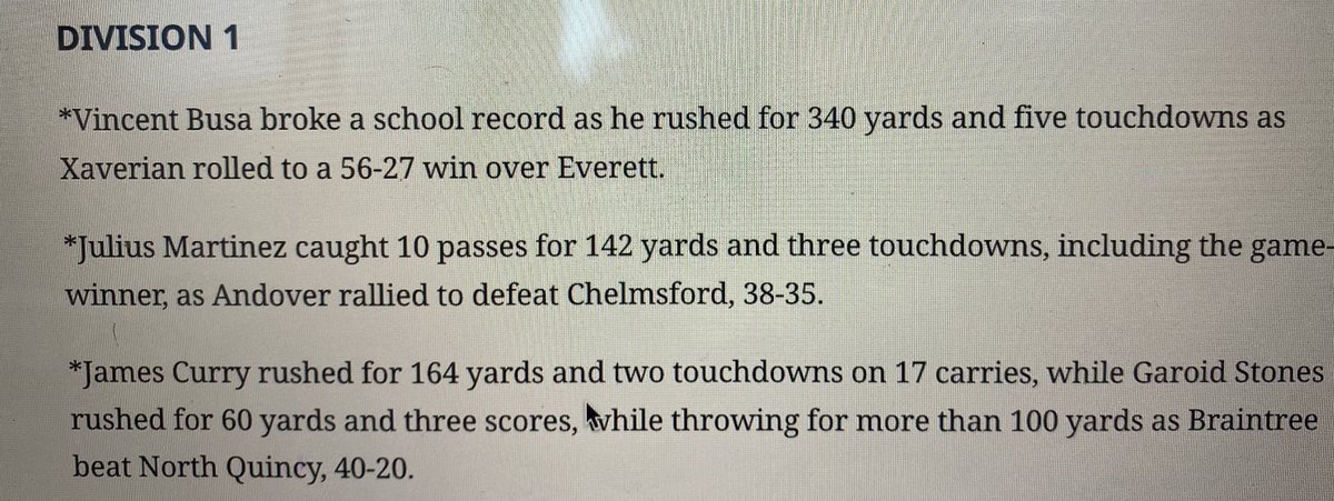 Vincent Busa (@vincent_busa) on Twitter photo I am extremely blessed to have broken the school record for rushing yards in a single game!! #Team59 <a href="/Xaverian_Hawks/">Xaverian Hawks</a> <a href="/XBHS_Football/">Xaverian Football</a> <a href="/JoeSullivanX/">Joe Sullivan</a> I am extremely blessed to have broken the school record for rushing yards in a single game!! #Team59 <a href="/Xaverian_Hawks/">Xaverian Hawks</a> <a href="/XBHS_Football/">Xaverian Football</a> <a href="/JoeSullivanX/">Joe Sullivan</a>
