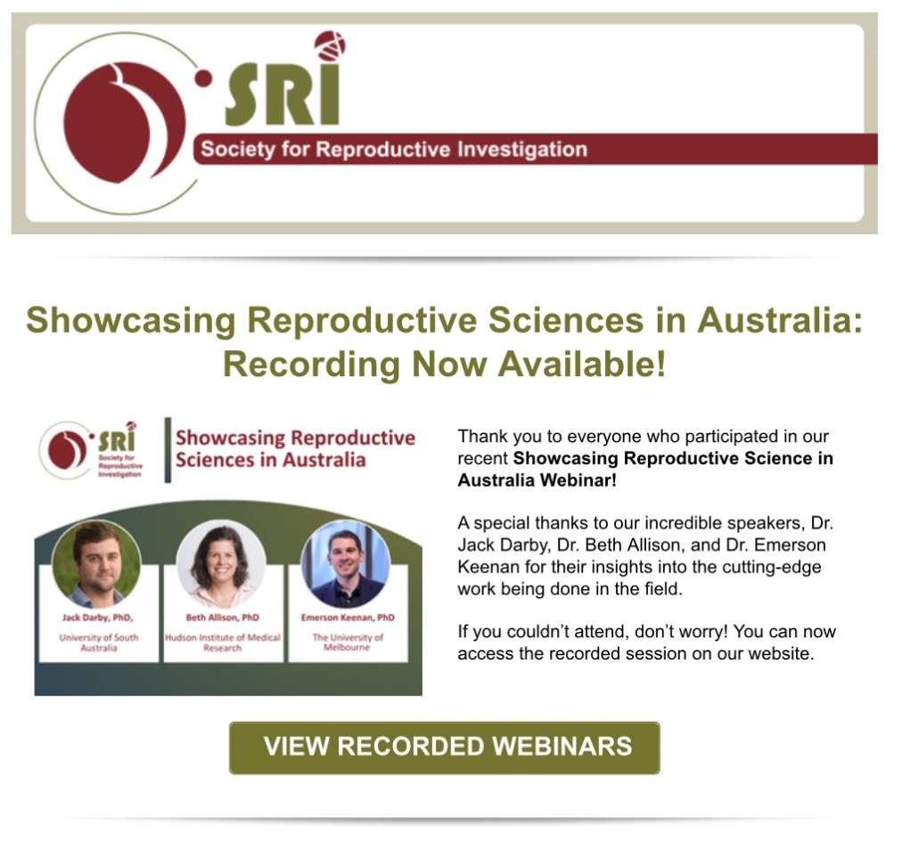 Missed our <a href="/SRIWomensHealth/">SRI</a> webinar highlighting reproductive sciences in 🇦🇺? The recording is now available -

 sri-online.org/sri-resources/…

<a href="/BethJForbes/">Beth Allison (she/her)</a> <a href="/emerson_keenan/">Dr Emerson Keenan</a> <a href="/UniversitySA/">UniSA</a> #unisaresearch