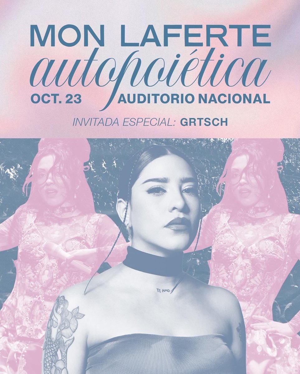 :: GRTSCH :: (@_grtsch) on Twitter photo Bbs nos vemos este 23 de Octubre en el <a href="/AuditorioMx/">Auditorio Nacional</a> estaré abriendo el show de mi hermana <a href="/monlaferte/">Mon Laferte</a> en su era de AUTOPOIETICA
🥹💘🥹💘 estoy muy feliz 😭😭😭 Bbs nos vemos este 23 de Octubre en el <a href="/AuditorioMx/">Auditorio Nacional</a> estaré abriendo el show de mi hermana <a href="/monlaferte/">Mon Laferte</a> en su era de AUTOPOIETICA
🥹💘🥹💘 estoy muy feliz 😭😭😭