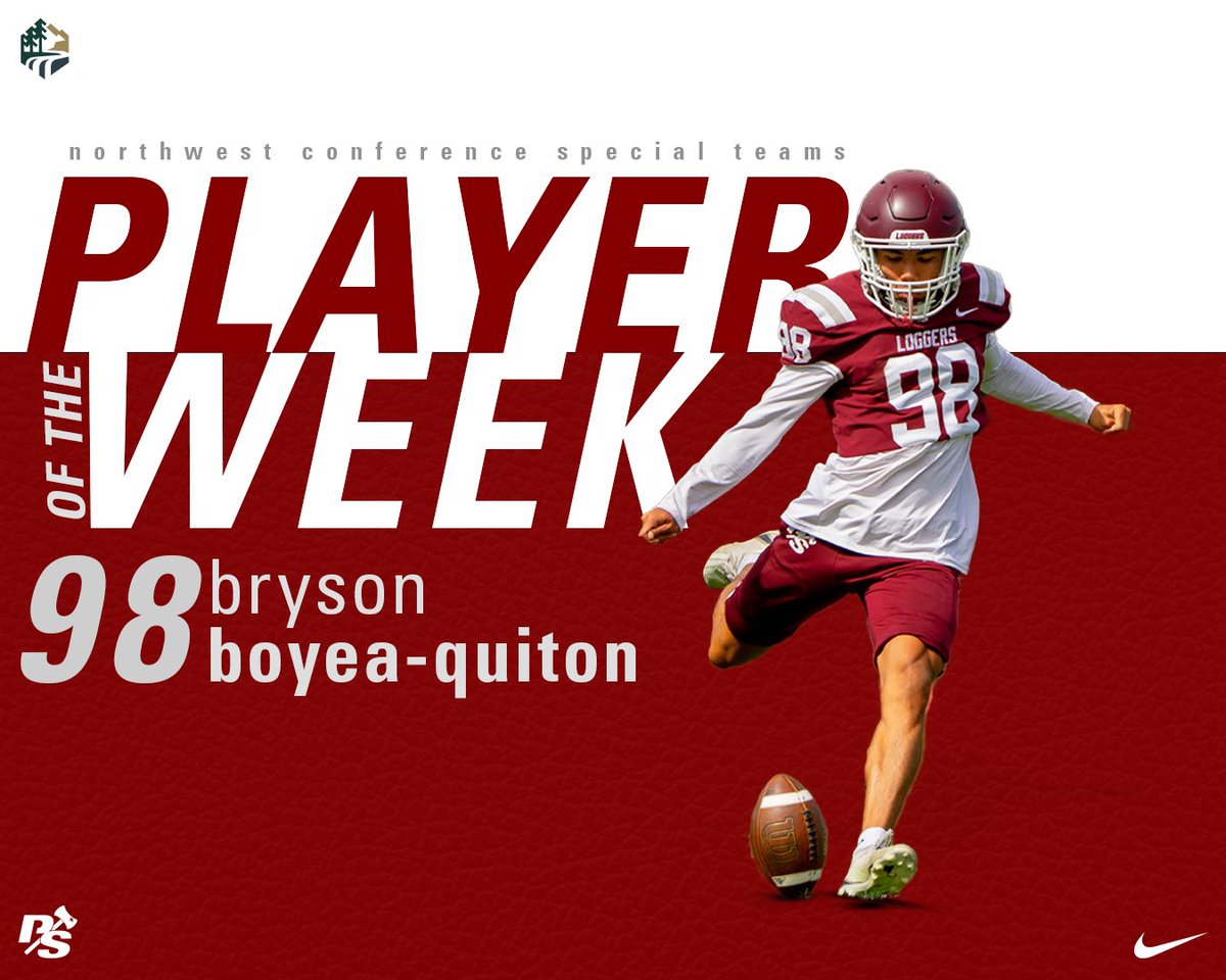 Puget Sound Loggers (@psloggers) on Twitter photo Kicker Bryson Boyea-Quiton has been named the <a href="/NorthwestConf/">Northwest Conference</a> Special Teams Player of the Week for his contributions in the Loggers’ 49-41 win over La Verne in 2OT! Bryson was 5/5 in PAT and 2/2 in FG - and one of those field goals sent the Loggers through the second period of OT! Kicker Bryson Boyea-Quiton has been named the <a href="/NorthwestConf/">Northwest Conference</a> Special Teams Player of the Week for his contributions in the Loggers’ 49-41 win over La Verne in 2OT! Bryson was 5/5 in PAT and 2/2 in FG - and one of those field goals sent the Loggers through the second period of OT!