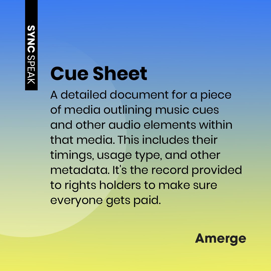 AmergeMusic's tweet photo. Ever wonder what the heck a "cue sheet" is? Ashley Young's got you! She's music supervisor in film/tv trailers and is an Music Placer here at @AmergeMusic. 

#synclicensing #cuesheet #syncspeak https://t.co/M9gBN2IKgM