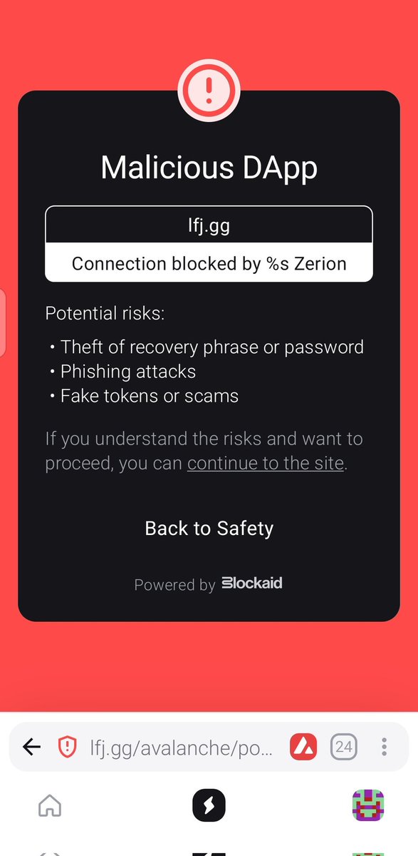 crypttab's tweet photo. @LFJ_gg Had this error for the new domain when connecting zerion wallet https://t.co/LQ3X0RSlq9
