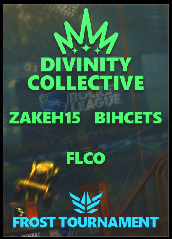 DivinityColctv's tweet photo. TDC ENTERS ROCKET LEAGUE

👑@flco
👑@zakeh15_RL
👑@bihcets 

The newest roster of the divinity collective will be competing tonight at the Frost RL tournament. Come support our players by joining their streams! (Links below) https://t.co/mqXFYQLBBP