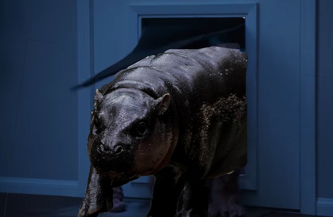 The Darmine Doggy Door brings you the newest high-tech doggy door from Darmine Devices.

These doors are fully automatic, activated by a digital chip in your dog's collar. You're not gonna get varmint, you're not gonna get intruders.

And you're definitely not gonna get Moo Deng: