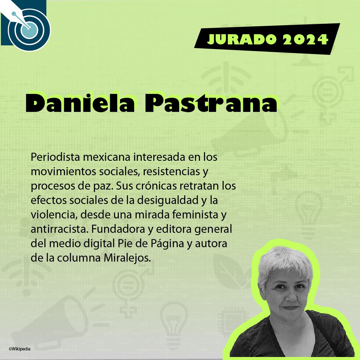 premioreutermx's tweet photo. ¡Continuamos presentando al jurado del #PAPWR2024!
👉Por último pero no menos importante te presentamos a @danielapastrana, periodista mexicana especializada en derechos humanos y movimientos sociales y editora general en @PdPagina. https://t.co/uvAFmSqZE5