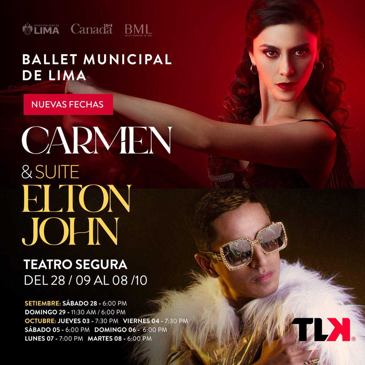 BalletMuniLima's tweet photo. Hemos REPROGRAMADO la temporada  “Carmen” y “Suite Elton John”.   Las presentaciones del 26 y 27 de setiembre han sido canceladas, y el estreno será el 28 de setiembre, continuando hasta el 8 de octubre.
Quienes compraron entradas para el 26 y 27, les pedimos su comprensión y https://t.co/vGAzM4pwYh