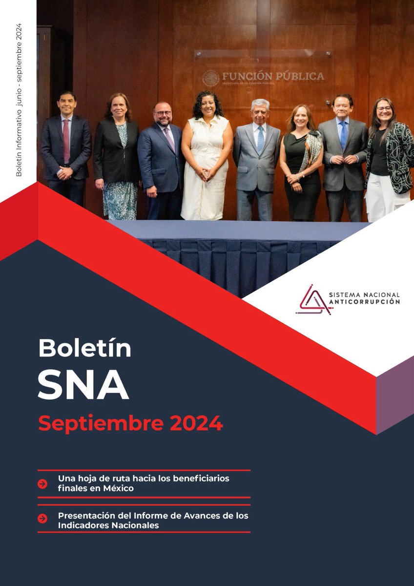SESNAOficial's tweet photo. Conoce el nuevo Boletín del Sistema Nacional Anticorrupción.

En el podrás encontrar noticias destacadas de las acciones realizadas en el marco del SNA, así como, conocer mejor a sus integrantes y enterarte de temas sobre la lucha anticorrupción a nivel internacional.

Disponible en:
https://t.co/ZaNfeAFXfO