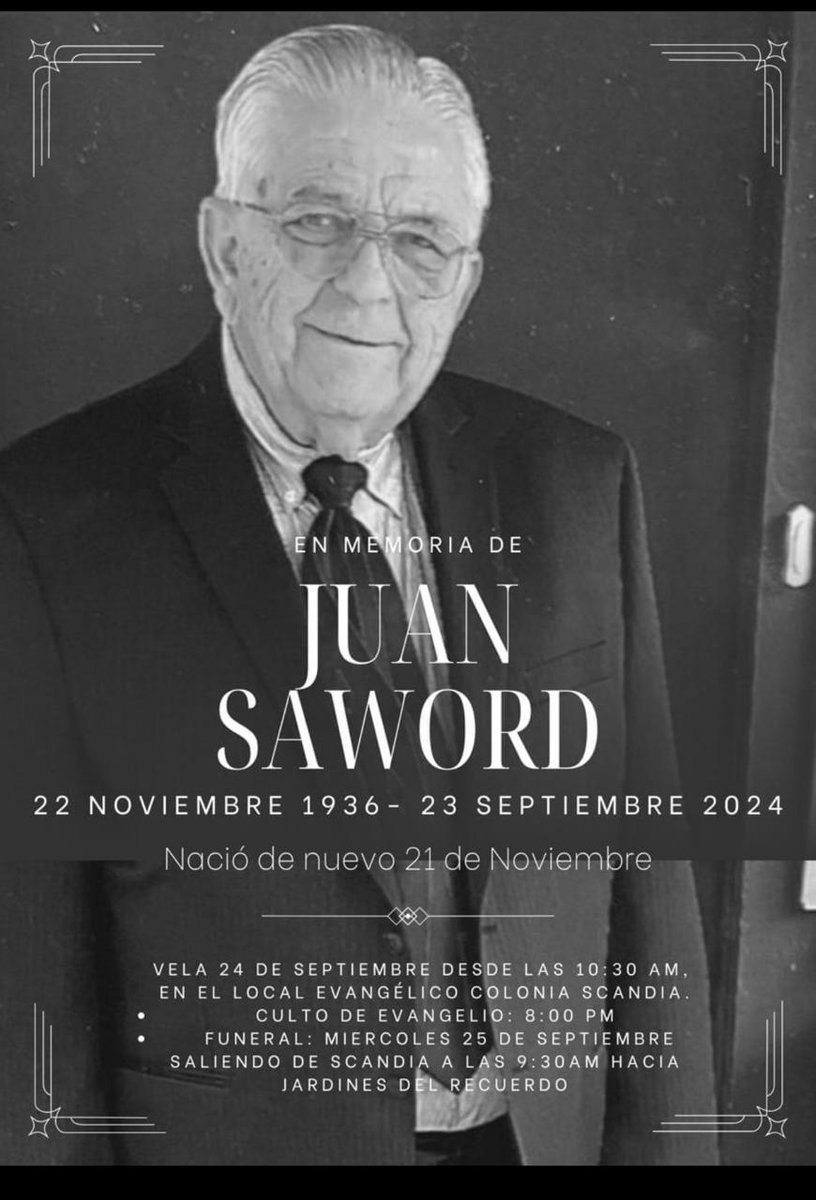 El hermano Juan Saword, un gran misionero en El Salvador, ha hecho su viaje sin retorno, ya descansa y goza en la presencia de nuestro padre, al lugar que un día iremos cuando nuestro momento llegue. Para quienes le conocimos, aquí les comparto la información de su despedida.