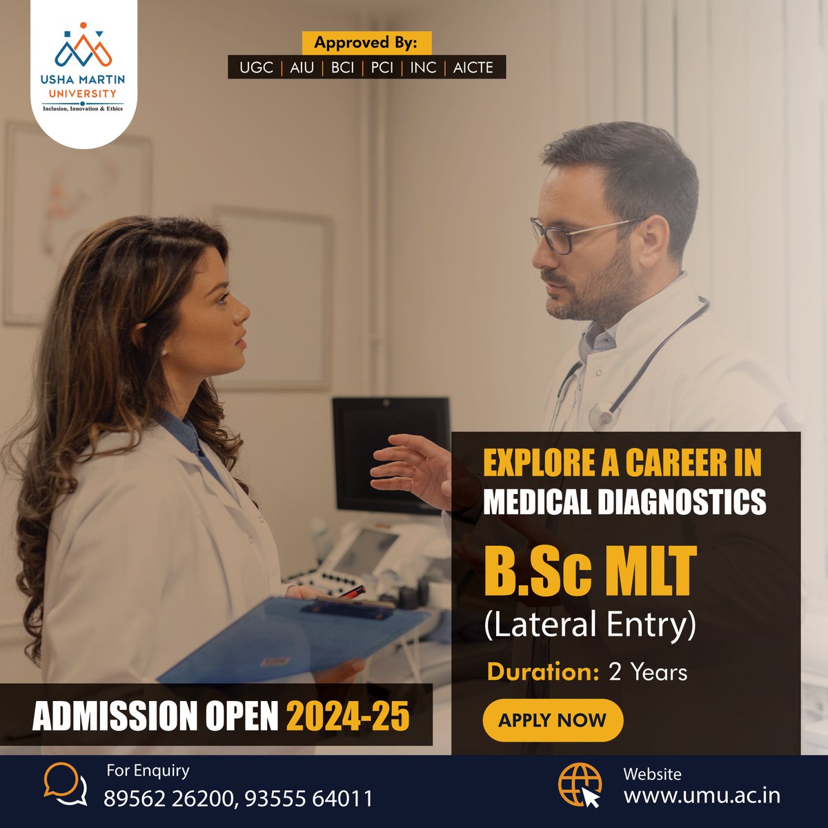 UshaMartinUnv's tweet image. Explore a career in Medical Diagnostics with a B.Sc. MLT (Lateral Entry) at Usha Martin University. Admission for 2024 is now open! Limited seats available, apply now and secure your future in healthcare!
#medicaldiagnostics #mltcourse #admission2024