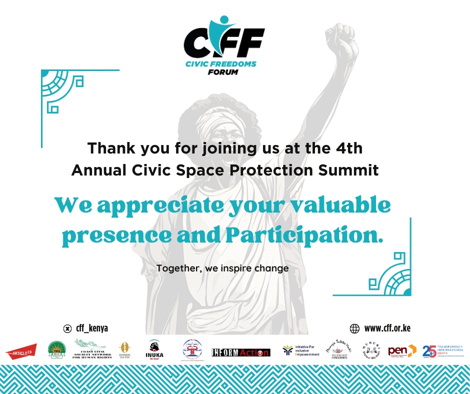 PENKenya's tweet image. To the chief guest, guests panellists, moderators, presenters,  speakers, partners, organizers and all participants; we recognize and appreciate your immense contribution to the success of the 4th annual civic space protection summit. #CSPS4 #freecivicspace