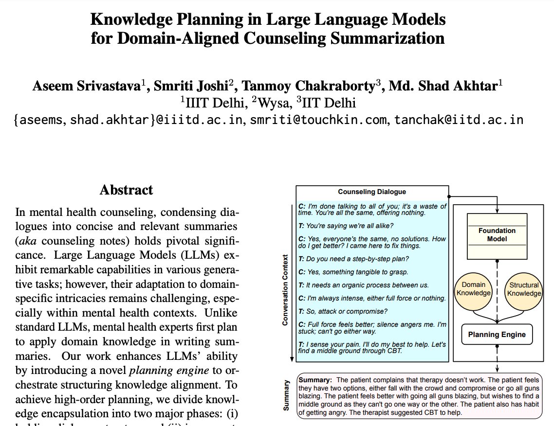 🧵1/n > Happy to share that our paper on controlled LLM generation for counseling summarization has been accepted at EMNLP 2024 (Mains), happening in beautiful Miami! 🌴✨

Work w/ <a href="/SmritiSawhney/">Smriti Joshi MBPsS</a>, <a href="/shadakhtar2309/">Shad Akhtar</a>, and <a href="/Tanmoy_Chak/">Tanmoy Chakraborty</a>

<a href="/emnlpmeeting/">EMNLP 2025</a> #EMNLP2024