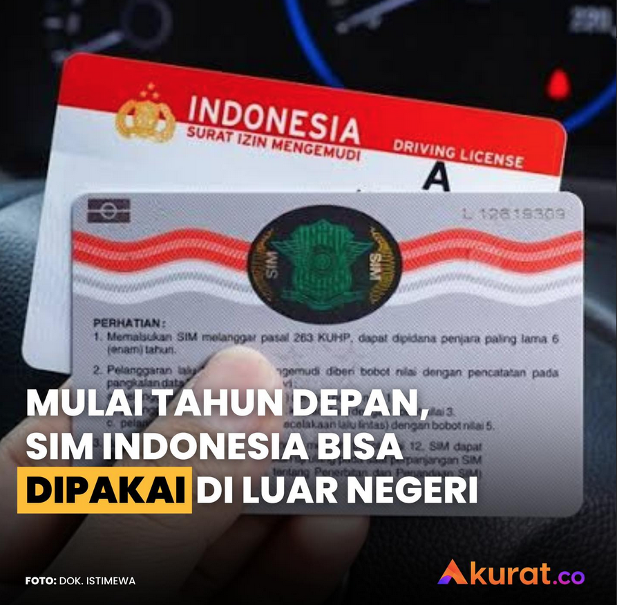akuratco's tweet photo. Mulai Tahun Depan, SIM Indonesia Bisa Dipakai di Luar Negeri

Mulai 1 Juni  2025, SIM domestik Indonesia resmi berlaku di negara-negara Asia  Tenggara, seperti Thailand, Laos, Filipina, Malaysia, Singapura, Brunei,  Vietnam, dan Myanmar. 

Kini, kita bisa berkendara tanpa perlu  SIM Internasional lagi, membuat perjalanan lebih praktis dan nyaman di  seluruh kawasan ASEAN!

“Melalui peraturan tersebut, artinya warga  Indonesia yang menggunakan kendaraan di luar negeri bisa menggunakan  SIM domestik Indonesia, sehingga tidak harus membuat SIM Internasional,"  demikian dikutip dari situs resmi Korlantas Polri, Selasa (24/9/2024).

SIM  baru hadir dengan format yang lebih lengkap, termasuk gambar kendaraan  sesuai jenis SIM dan informasi dalam bahasa Inggris. Misalnya, SIM C  menampilkan gambar sepeda motor, sementara SIM A menampilkan gambar  mobil penumpang.

Selain tulisan Driving License yang sudah ada di  SIM sebelumnya, kini keterangan seperti nama, tempat tanggal lahir,  golongan darah, jenis kelamin, alamat, pekerjaan, hingga jenis kendaraan  juga ada keterangan dalam bahasa Inggris.

So, pastikan SIM kalian sudah sesuai dengan format terbaru untuk memudahkan perjalanan di luar negeri, ya!