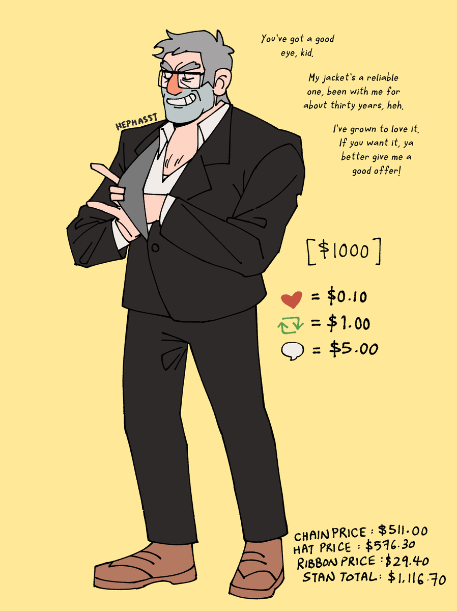 hephasst's tweet photo. Stan total: $1116.70
How much for "his" jacket? 🤓
(Vote for the next item in the replies!) https://t.co/n2OKyQQZWY