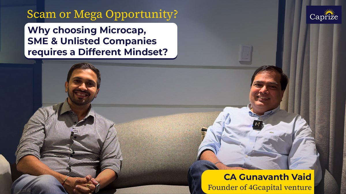 Caprize Investment Managers (@caprize_invest) on Twitter photo Scam or Mega Opportunity? 🎯
Why does investing in Microcap, SME & Unlisted Companies require a different mindset? 🤔
Our exclusive interview with one of the finest microcap investors, <a href="/GunavanthVaid/">Gunavanth Vaid</a>, is now LIVE! 📺
Tune in to hear him break down The Good, The Bad, and The Scam or Mega Opportunity? 🎯
Why does investing in Microcap, SME & Unlisted Companies require a different mindset? 🤔
Our exclusive interview with one of the finest microcap investors, <a href="/GunavanthVaid/">Gunavanth Vaid</a>, is now LIVE! 📺
Tune in to hear him break down The Good, The Bad, and The